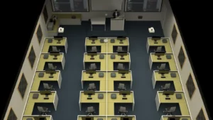 Salle de travail équipée de plusieurs postes informatiques prêts à être configurés
